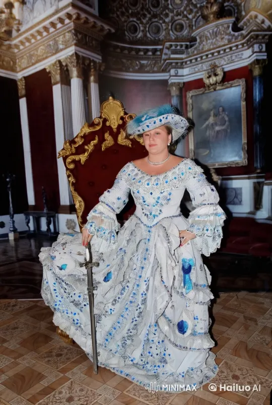 Regal Figure Showcases Grace in Historical Luxury Room – AI Generated Video | Hailuo AI