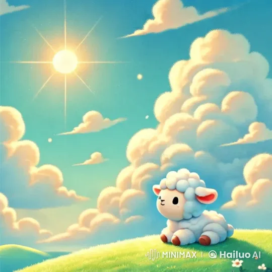 Fluffy Lamb Enjoying Peaceful Pasture Under Sunny Sky – AI Generated Video | Hailuo AI