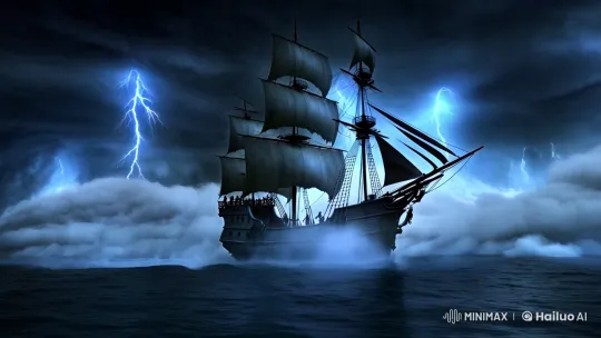 Ghostly Pirate Ship Sails Through Stormy Sky – AI Generated Video | Hailuo AI