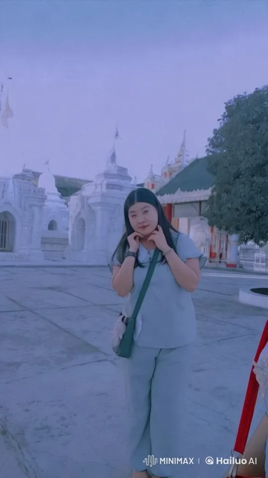 Serene Temple Scene with Playful Woman in Live2D Animation – AI Generated Video | Hailuo AI