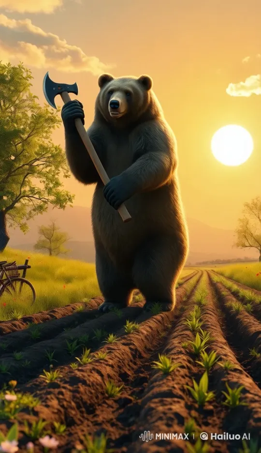 Bear Farming in Golden Field - Live2D Animated Scene – AI Generated Video | Hailuo AI