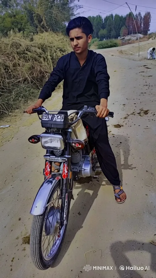Young Man Struggles to Balance on Wobbly Motorcycle – AI Generated Video | Hailuo AI