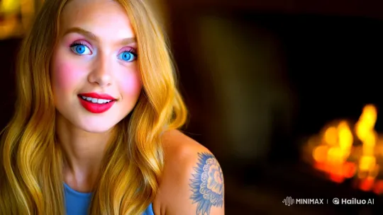 Golden-Blonde Beauty in Cozy, Intimate Setting – AI Generated Video | Hailuo AI