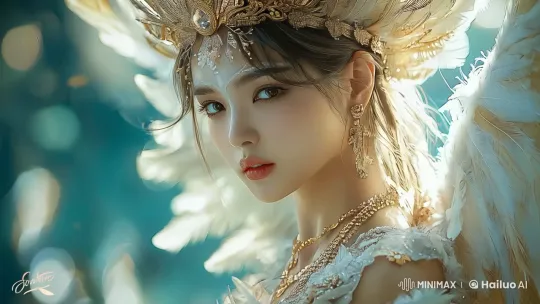 Ethereal Figure in Golden Adornments and Plumage – AI Generated Video | Hailuo AI
