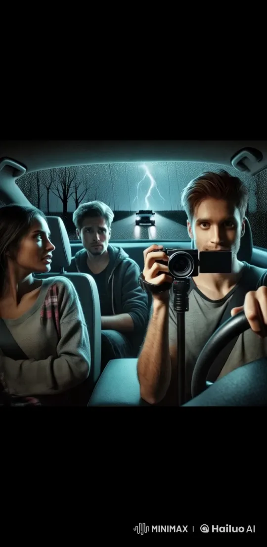 Stormy Night Drive: Animated Car Scene with Thunderstorm Effects – AI Generated Video | Hailuo AI