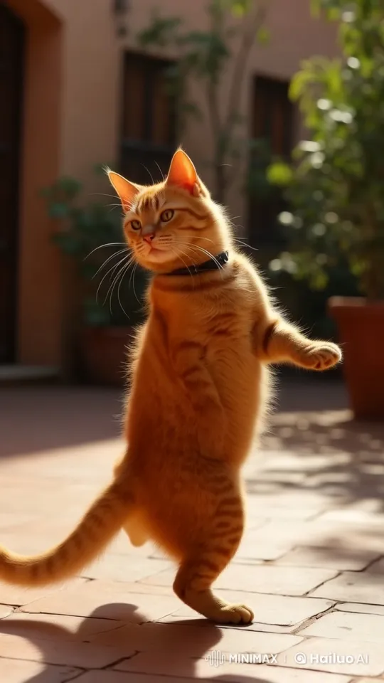 Adorable Orange Cat in Sunlit Courtyard – AI Generated Video | Hailuo AI