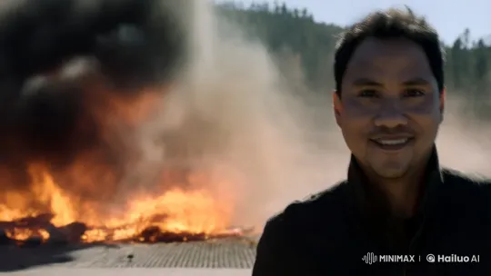 Man in Dark Jacket Walks Calmly Amidst Chaos – AI Generated Video | Hailuo AI