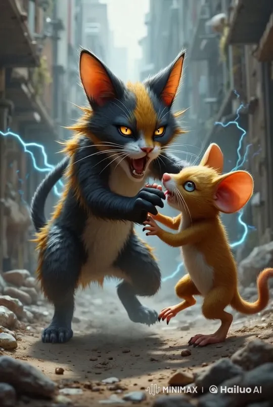 Fierce Cat vs Brave Mouse Struggle in Live2D Animation – AI Generated Video | Hailuo AI