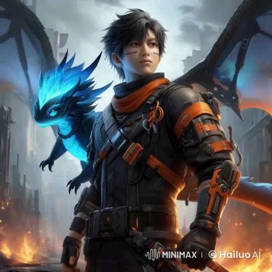 Cyberpunk Warrior and Fire Dragon in Ruined Cityscape – AI Generated Video | Hailuo AI