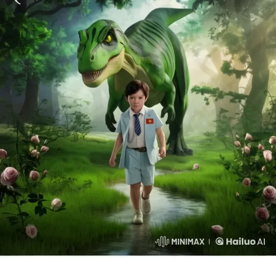 Boy and Dinosaur March Through Enchanted Forest – AI Generated Video | Hailuo AI