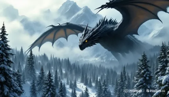 Majestic Dragon Soars Over Snowy Mountain Landscape – AI Generated Video | Hailuo AI