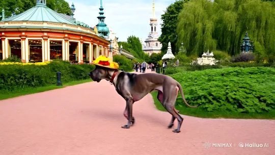 Great Dane Mila Strides Through Tivoli Gardens – AI Generated Video | Hailuo AI