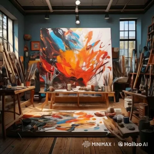 Tiny Painters Create Masterpiece in Artist's Studio – AI Generated Video | Hailuo AI