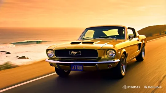1967 Mustang GT Races on Coastal Highway at Sunset – AI Generated Video | Hailuo AI