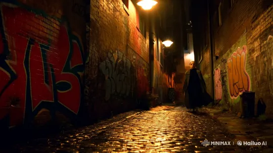 Dramatic Tracking Shot in Urban Alleyway with Protagonist – AI Generated Video | Hailuo AI