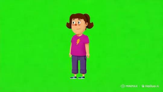 Cartoon Girl Walks Silently Across Green Background – AI Generated Video | Hailuo AI
