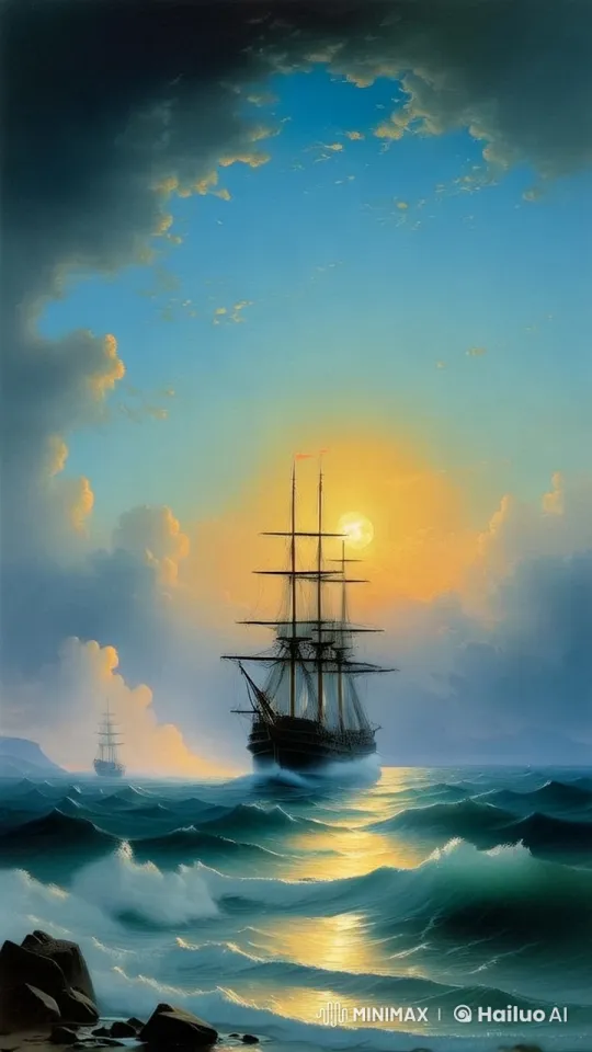 Sailing Ship in Golden Sunset Seascape – AI Generated Video | Hailuo AI