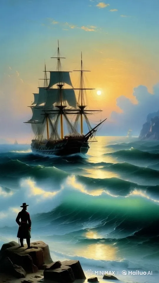 Nostalgic Sailing Scene: Old Ship at Sunset – AI Generated Video | Hailuo AI