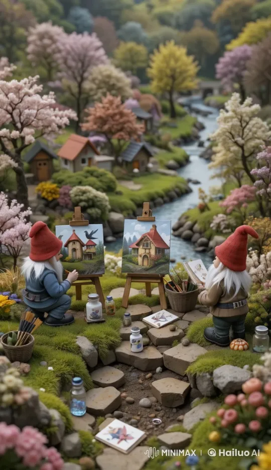 Gnomes Paint Cottage Scene in Live2D Animation – AI Generated Video | Hailuo AI
