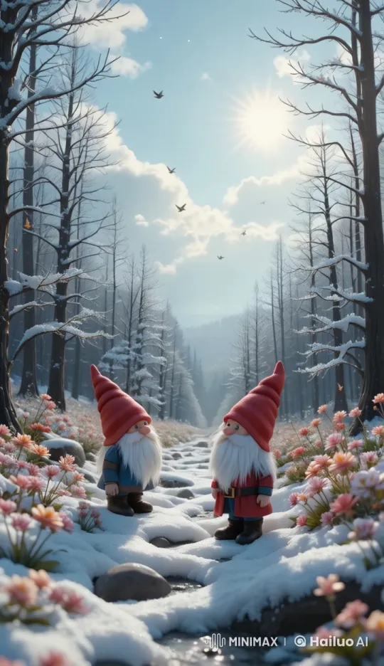 Gnomes Chat in Peaceful Snowy Forest Setting – AI Generated Video | Hailuo AI