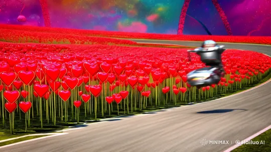 Retro-Futuristic Robot Races Through Fantastical Heartscape – AI Generated Video | Hailuo AI