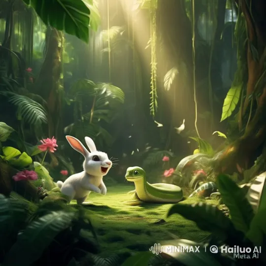 Joyful Rabbit and Snake Enjoy Friendship in Animated Jungle – AI Generated Video | Hailuo AI