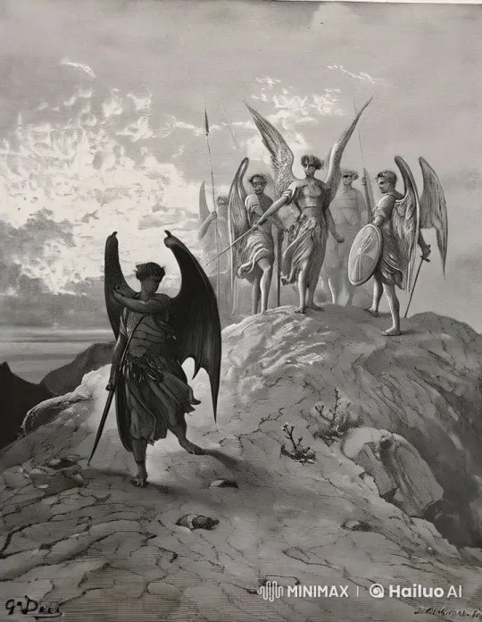 Dark-Winged Angel Pursued by White-Winged Guardians – AI Generated Video | Hailuo AI