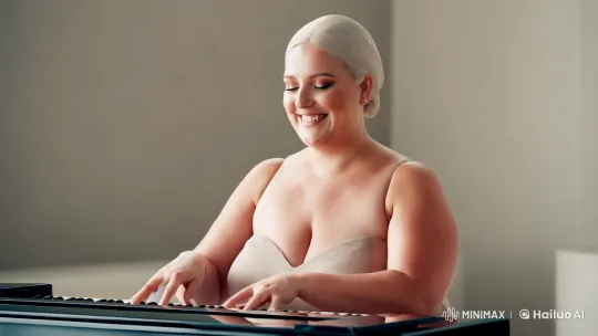 Fair-skinned Woman Enchants with Piano Melody – AI Generated Video | Hailuo AI