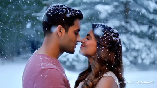 Couple's Intimate Embrace Amidst Snowfall – AI Generated Video | Hailuo AI