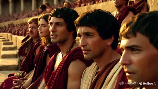 Ancient Romans Captivated in Sunlit Amphitheater Scene – AI Generated Video | Hailuo AI