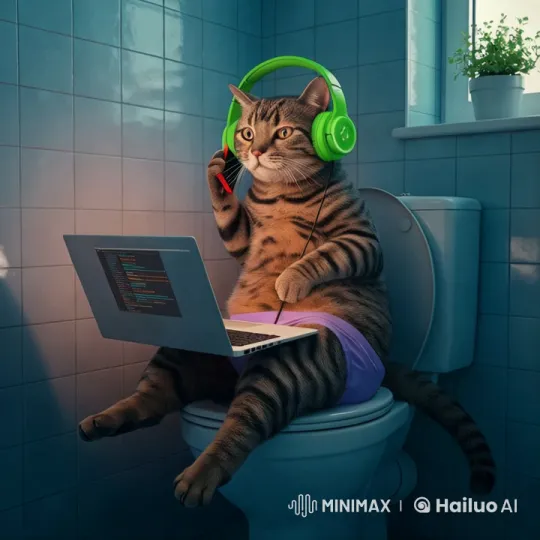 Tabby Cat in Bathroom Using Tech – AI Generated Video | Hailuo AI