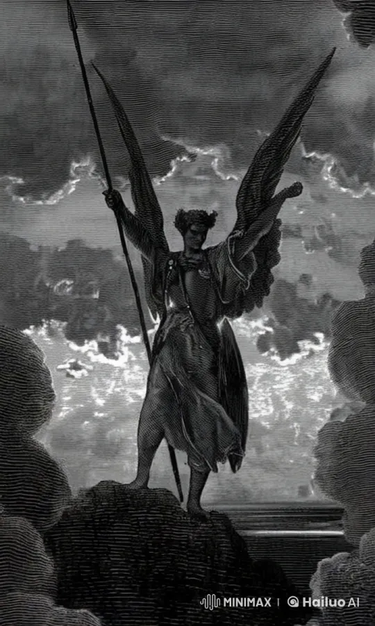 Angel with Spear Amidst Dynamic Sky – AI Generated Video | Hailuo AI