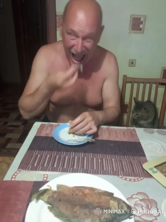 Man and Cat Share Cozy Meal in Live2D Animation – AI Generated Video | Hailuo AI