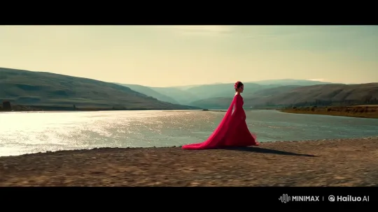 Dramatic Contrast: Still Woman Amidst Dynamic Landscape – AI Generated Video | Hailuo AI