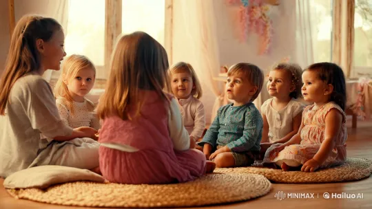 Sunlit Classroom: Children Enchanted by Jesus Stories – AI Generated Video | Hailuo AI