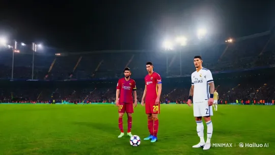 Iconic Rivals: Messi and Ronaldo on the Football Pitch – AI Generated Video | Hailuo AI
