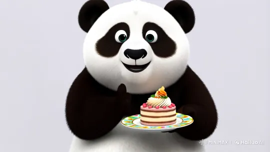 Charming Panda Delights in Cake Amidst Expanding Space – AI Generated Video | Hailuo AI