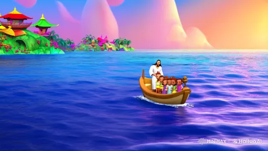 Children's Journey of Faith and Reflection on Calm Sea – AI Generated Video | Hailuo AI