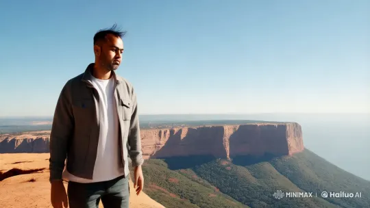 Man Leaps Off Cliff in Dramatic Slow Motion – AI Generated Video | Hailuo AI