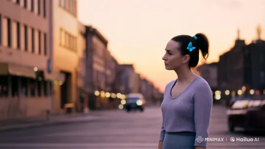 Twilight Encounter: Woman and Gentle White Wolf – AI Generated Video | Hailuo AI