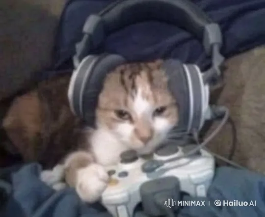 Cozy Cat with Headphones Gaming on Couch – AI Generated Video | Hailuo AI
