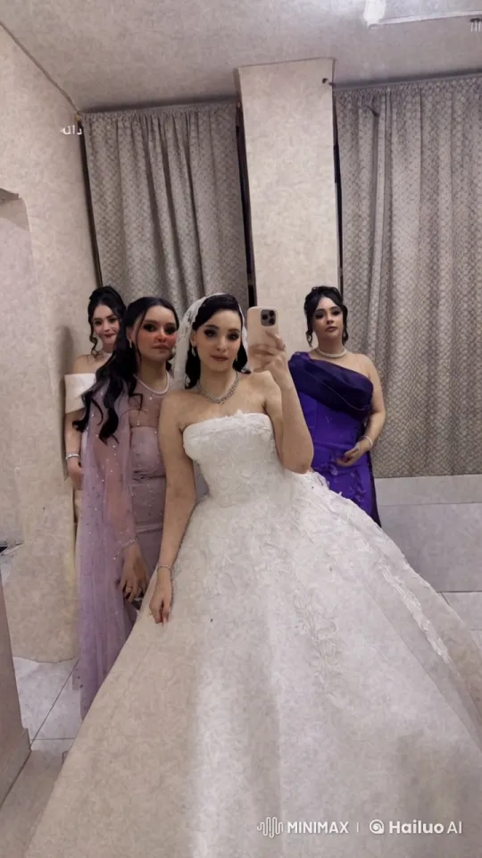 Wedding Selfie: Bride and Bridesmaids in Elegant Gowns – AI Generated Video | Hailuo AI