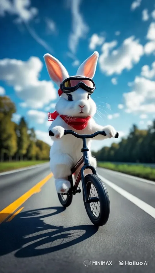 Adventurous Rabbit Rides Bicycle Through Scenic Countryside – AI Generated Video | Hailuo AI