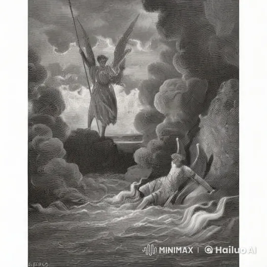 Fallen Angel Chased from Paradise in Turbulent Waters – AI Generated Video | Hailuo AI