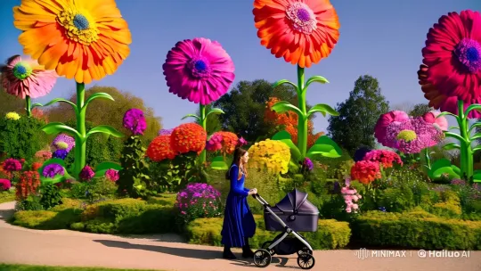 Victorian Lady in Alien Garden with Stroller – AI Generated Video | Hailuo AI