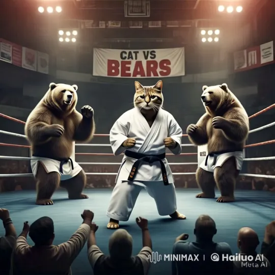 Aesthetic Kungfu Showdown: Cat vs. Bears in Boxing Ring – AI Generated Video | Hailuo AI