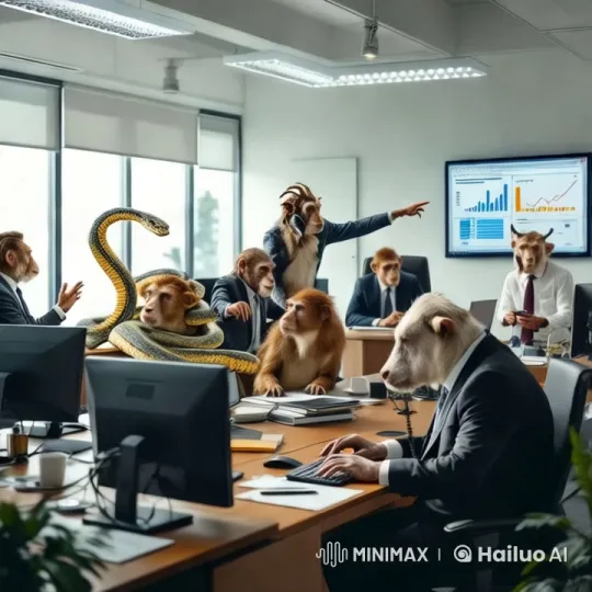 Animals in Business Attire Conduct Meeting in Modern Office – AI Generated Video | Hailuo AI