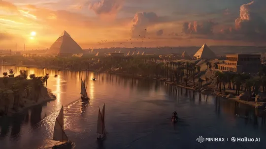 Ancient Egypt: Golden Sunset Over Pyramids and Nile – AI Generated Video | Hailuo AI