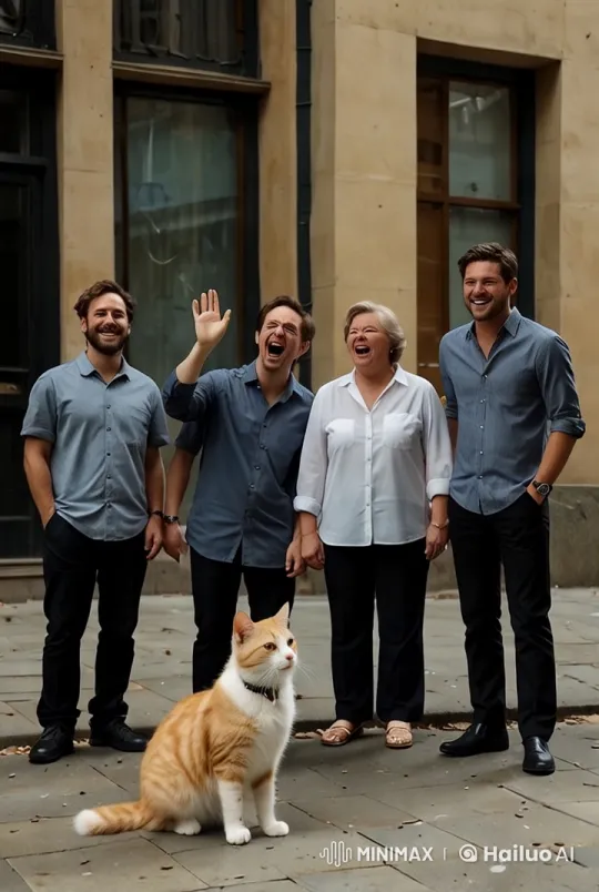 Urban Scene: Cat Surprise and Joyful Reactions – AI Generated Video | Hailuo AI
