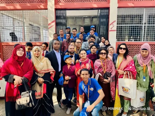 Colorful Traditional Group in Front of Management Building – AI Generated Video | Hailuo AI